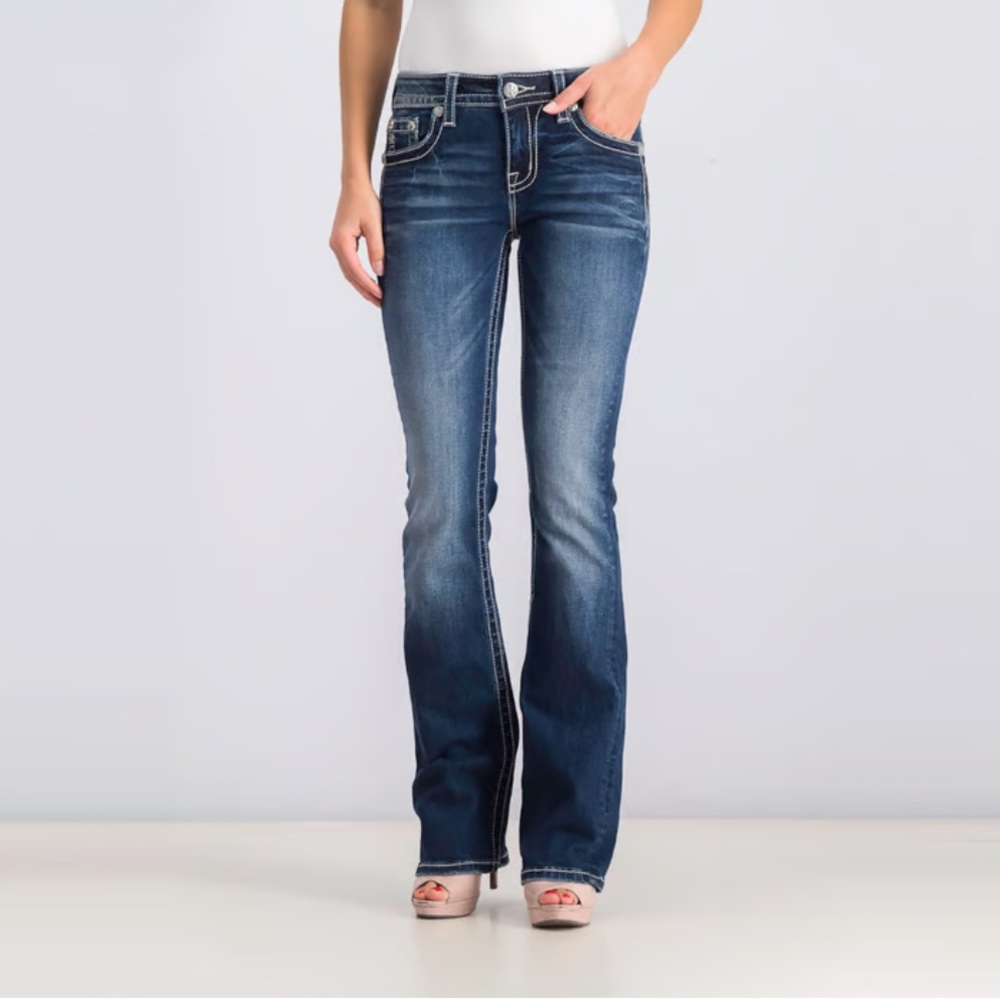 Seven 7 Premium Bootcut Jean -Contrast stitch - Flap Pocket-low- mid rise-Sz 31”